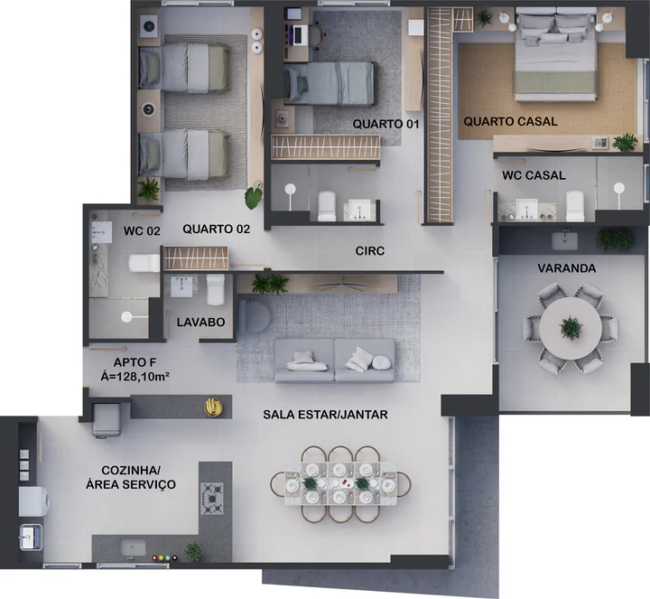 Planta da cobertura Castor Tipo F, 128,10 m²